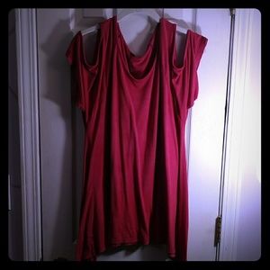 Red asymmetrical cold shoulder t-shirt